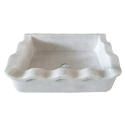 Carrara White Marble Rectangular Wall-mount Wavy Edges Bathroom Sink (W)16" (L)24" (H)6" angle view