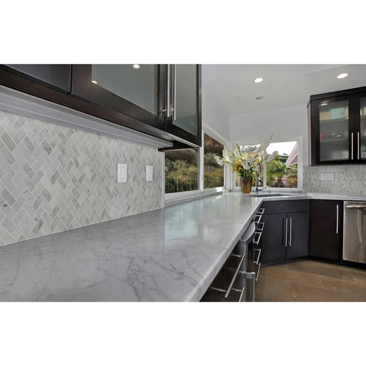 MSI Carrara White Herringbone Honed Marble Mosaic Tile 11.63"x11.63"