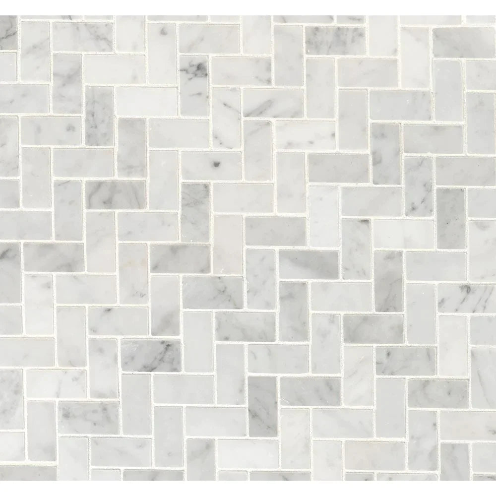 MSI Carrara White Herringbone Honed Marble Mosaic Tile 11.63"x11.63"