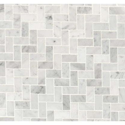 MSI Carrara White Herringbone Honed Marble Mosaic Tile 11.63"x11.63"