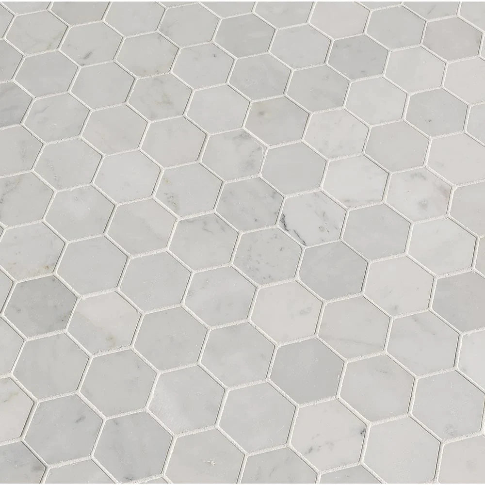 MSI Carrara White 2" Hexagon Polished Marble Mosaic Tile 11.75"x12"