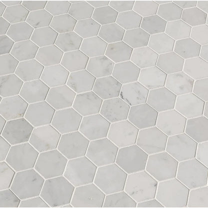 MSI Carrara White 2" Hexagon Polished Marble Mosaic Tile 11.75"x12"