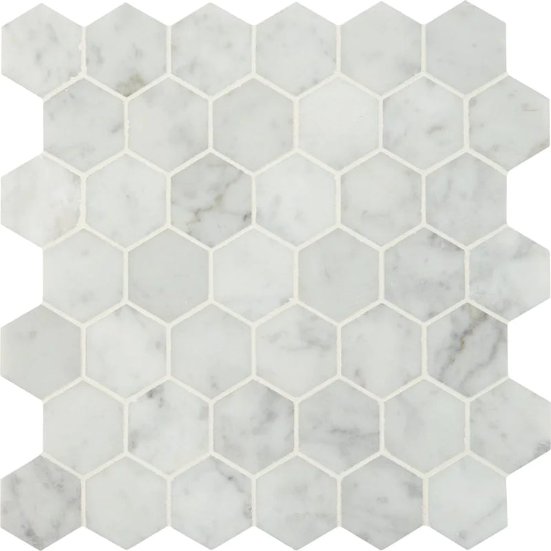 MSI Carrara White 2" Hexagon Polished Marble Mosaic Tile 11.75"x12"