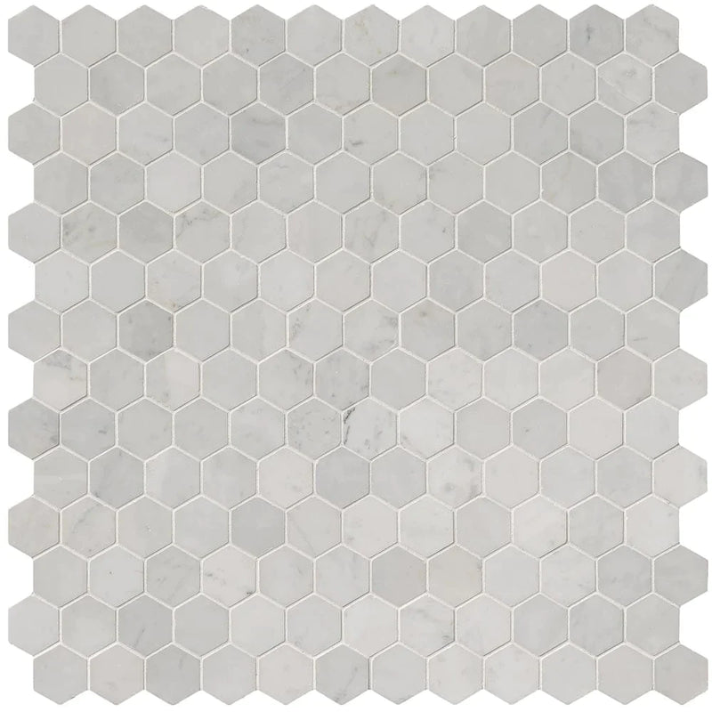 MSI Carrara White 2" Hexagon Polished Marble Mosaic Tile 11.75"x12"