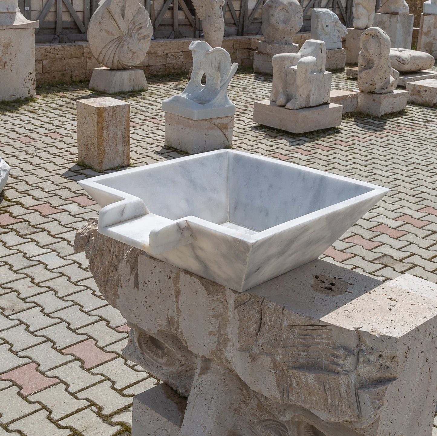 Carrara white marble Natural Stone Pool Cascade Water Bowl angle