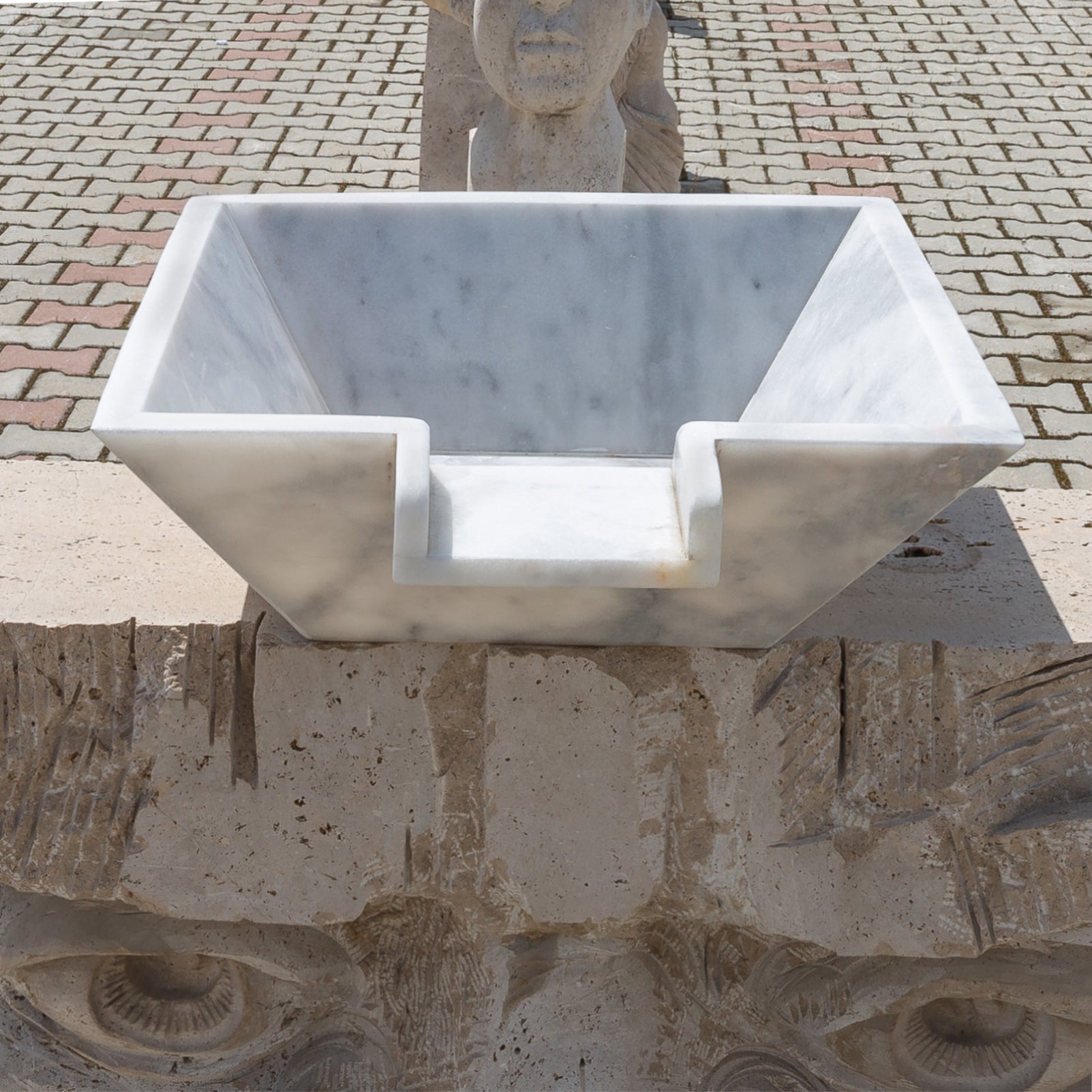 Carrara white marble Natural Stone Pool Cascade Water Bowl angle