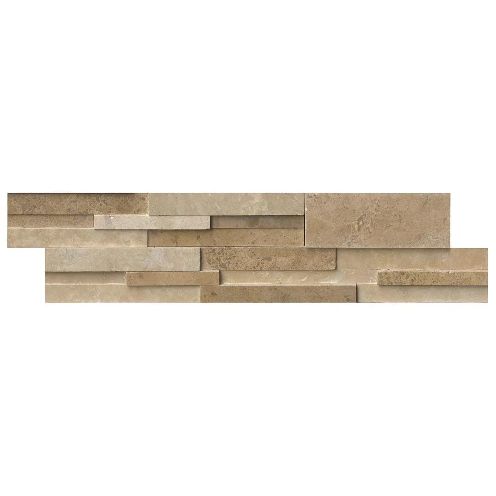 Casa blend 3D ledger panel 6X24 honed natural travertine wall tile LPNLTCASBLE624 3DH product shot multiple tiles close up view