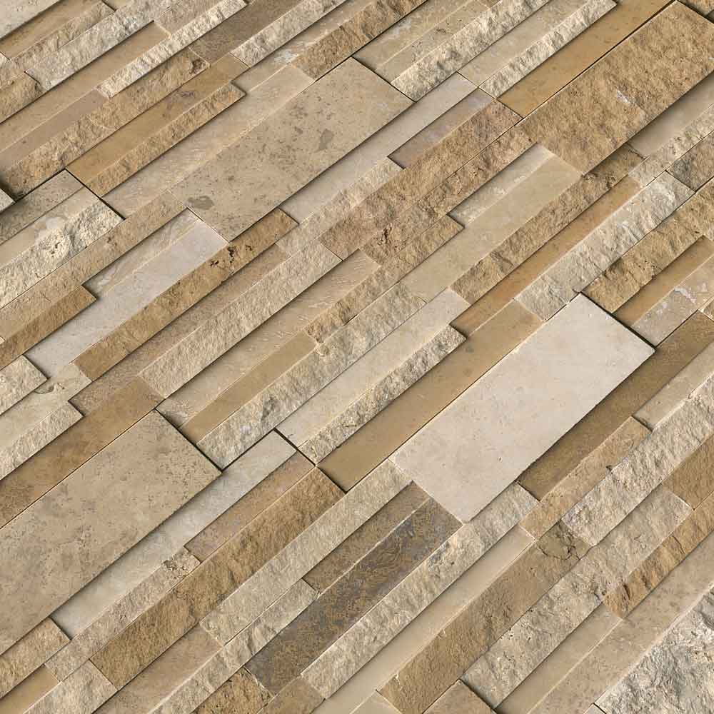 Casa blend 3d ledger panel 6x24 multi finish travertine wall tile LPNLTCASBLE624 MULTI product shot angle view