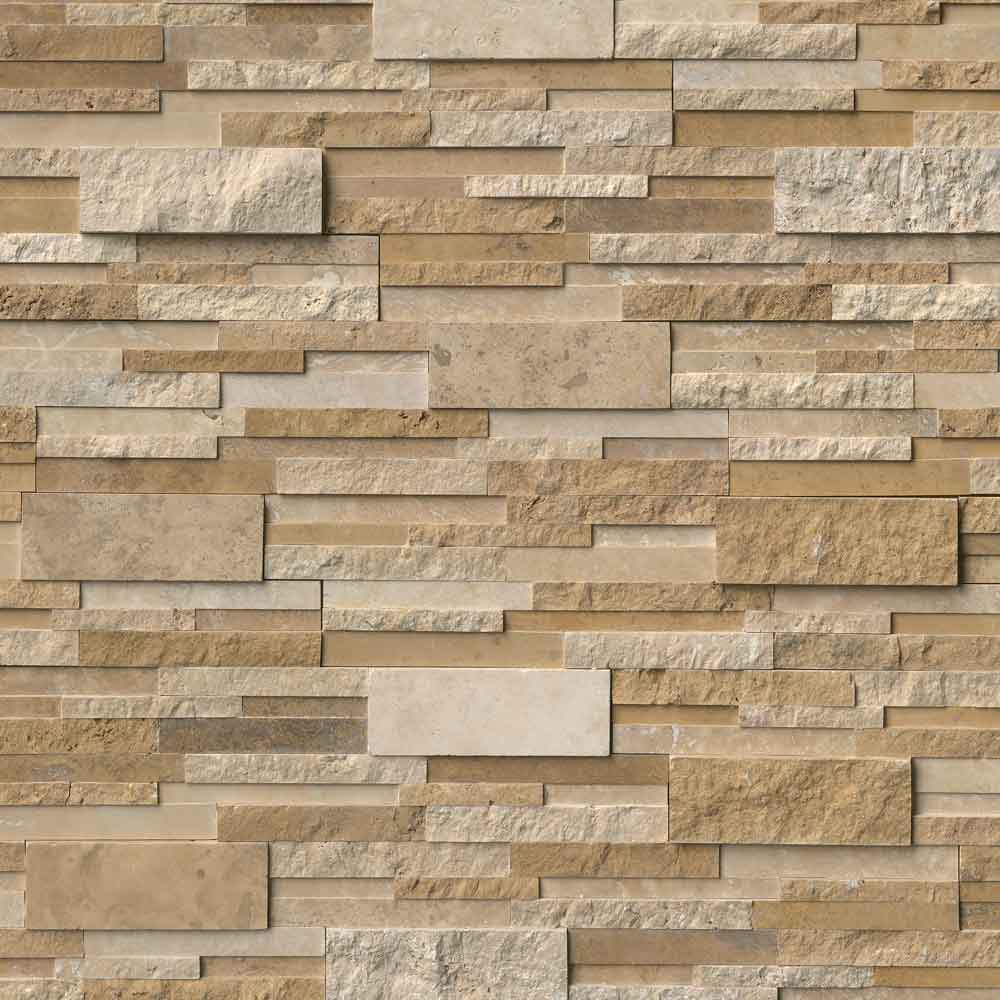 Casa blend 3d ledger panel 6x24 multi finish travertine wall tile LPNLTCASBLE624 MULTI product shot wall view