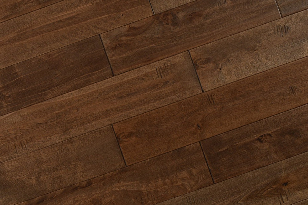 "Explore timeless beauty with Maple Distressed/Handscraped Solid Hardwood Flooring, 3/4 x 5 inches, in Century finish. Elevate your space with its rich texture and lasting charm. SKU: TRPSH-MPCT."