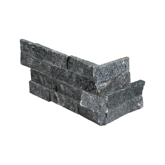 Coal canyon splitface ledger corner 6X18 natural quartzite wall tile LPNLQCOACAN618COR product shot multiple tiles close up view