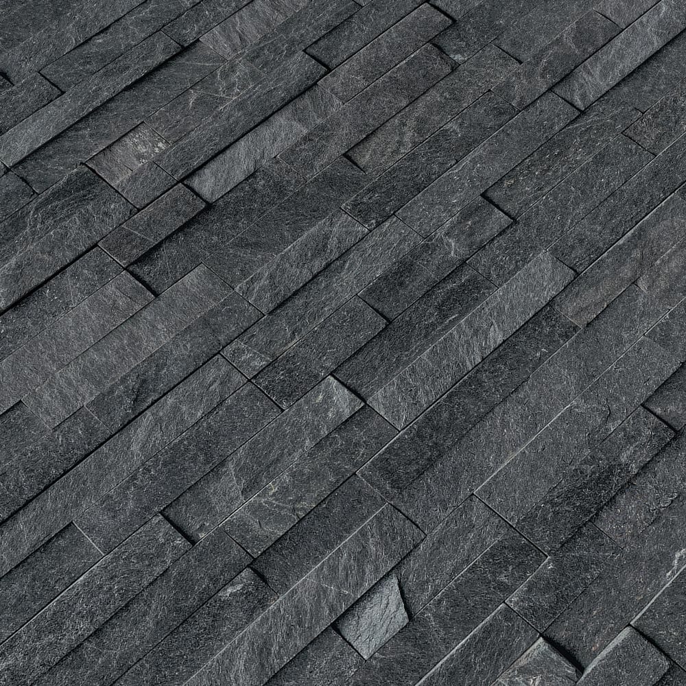 Coal canyon splitface ledger panel 6X24 natural quartzite wall tile LPNLQCOACAN624 product shot multiple tiles angle view