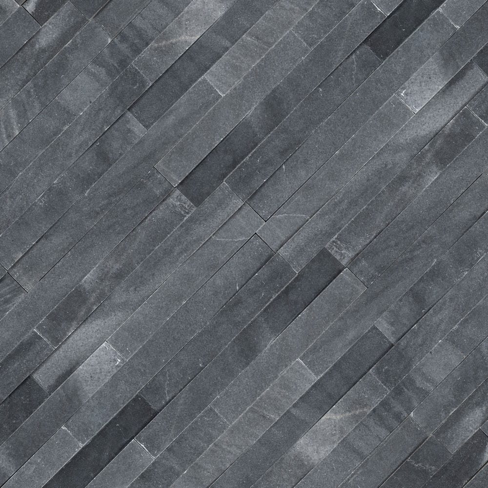 Cosmic black 3d wave ledger panel 6x24 honed marble wall tile LPNLMCOSBLK624 3DW product shot angle view