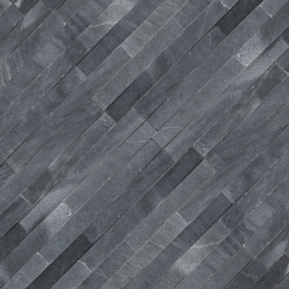 Cosmic black 3d wave ledger panel 6x24 honed marble wall tile LPNLMCOSBLK624 3DW product shot angle view