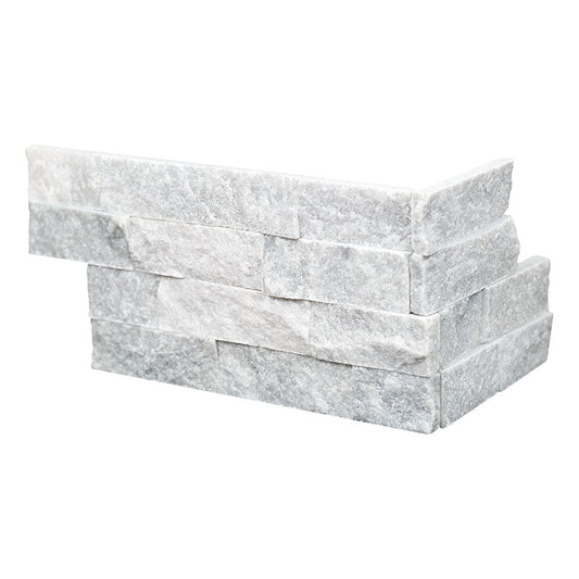 Cosmic gray ledger corner 3d wave 6x18 honed marble wall tile LPNLMCOSGRY618COR 3DW product shot angle view