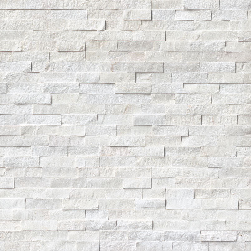 Cosmic white ledger panel 6x24 splitface marble wall tile LPNLMCOSWHI624 product shot room view