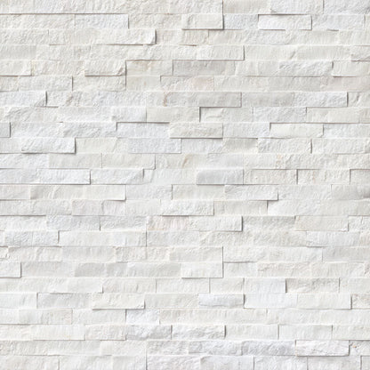 Cosmic white ledger panel 6x24 splitface marble wall tile LPNLMCOSWHI624 product shot room view