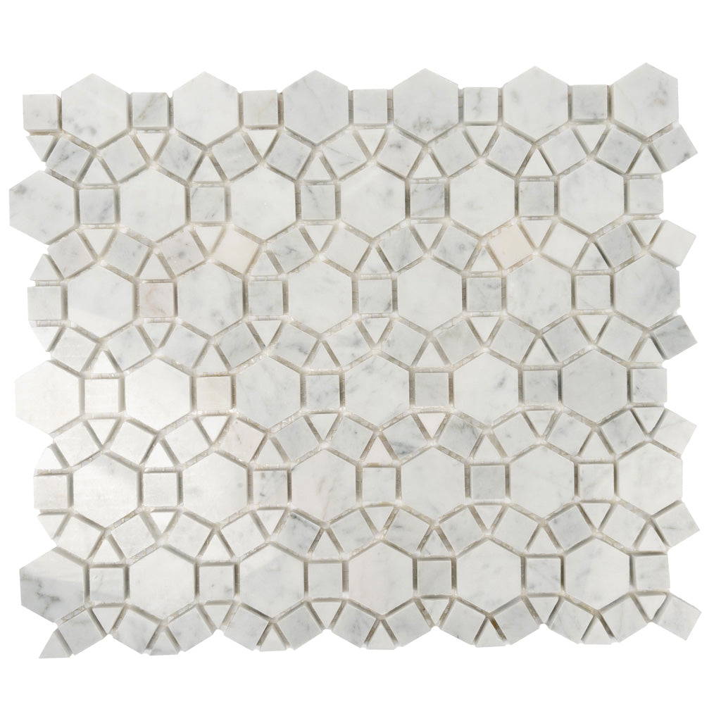 Cotton White 11x13 Polished Multi-shaped Bianco Carrara Marble Mosaic Tile (5 pack, 4.85 sq ft/case)