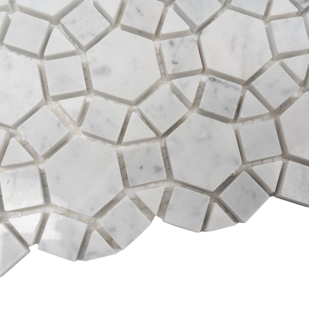 Cotton White 11x13 Polished Multi-shaped Bianco Carrara Marble Mosaic Tile (5 pack, 4.85 sq ft/case)