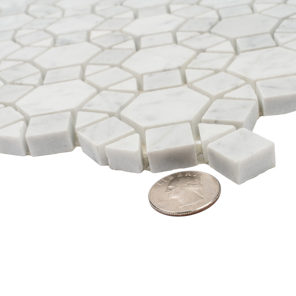 Cotton White 11x13 Polished Multi-shaped Bianco Carrara Marble Mosaic Tile (5 pack, 4.85 sq ft/case)