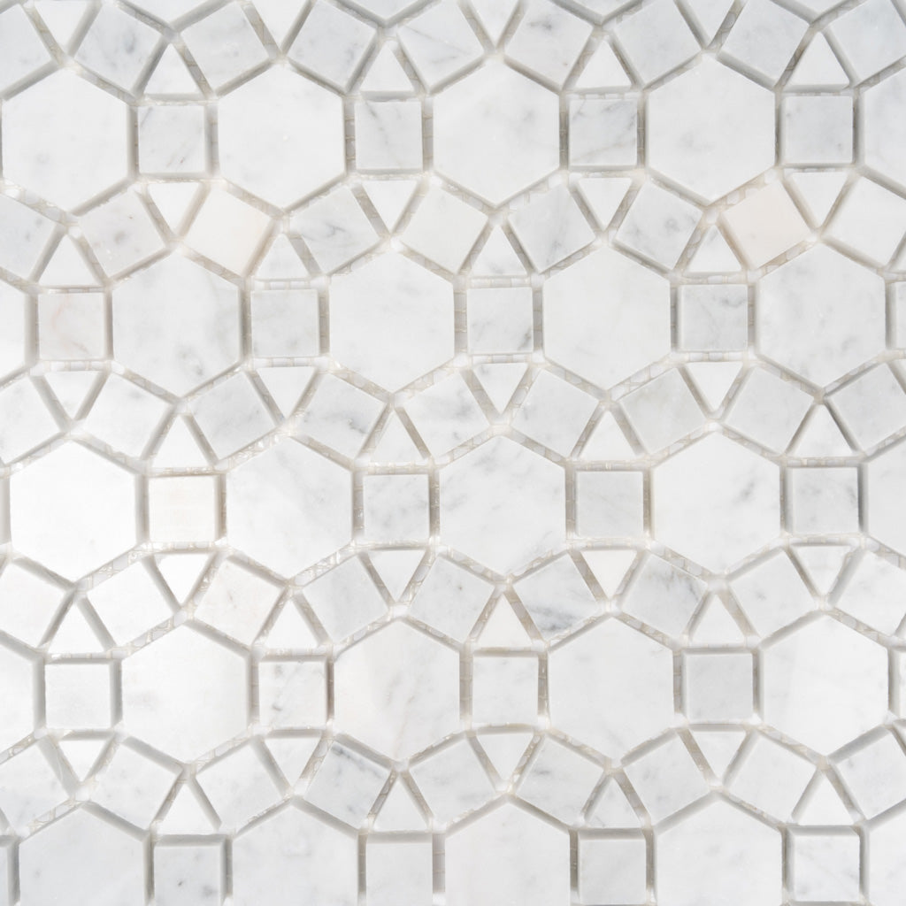Cotton White 11x13 Polished Multi-shaped Bianco Carrara Marble Mosaic Tile (5 pack, 4.85 sq ft/case)