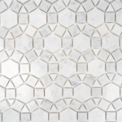 Cotton White 11x13 Polished Multi-shaped Marble Mosaic Tile (5 pack, 4.85 sq ft/case) - Sample