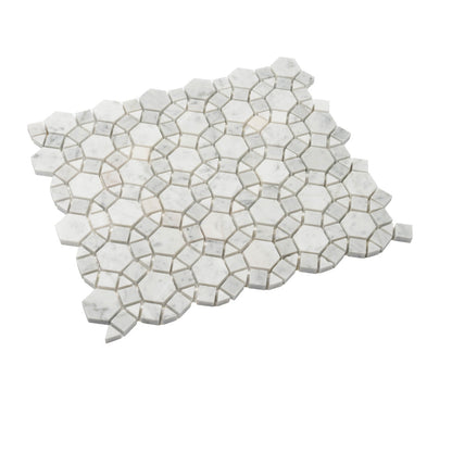 Cotton White 11x13 Polished Multi-shaped Bianco Carrara Marble Mosaic Tile (5 pack, 4.85 sq ft/case)