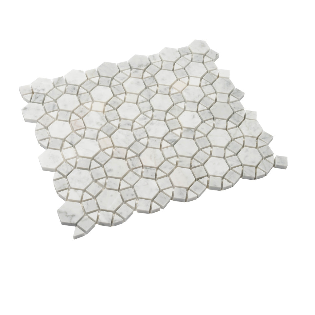 Cotton White 11x13 Polished Multi-shaped Marble Mosaic Tile (5 pack, 4.85 sq ft/case) - Sample