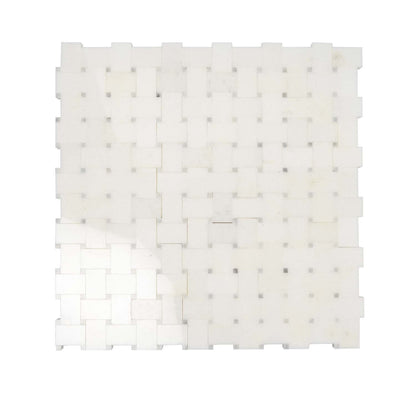 Cotton White 12x12 Polished Basketweave Marble Mosaic Tile (5 pack, 4.83 sq ft/case) - Sample