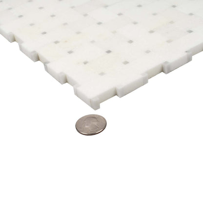 Eastern White Bianco Carrara 12x12 Polished Basketweave Marble Mosaic Tile (5 pack, 4.83 sq ft/case)