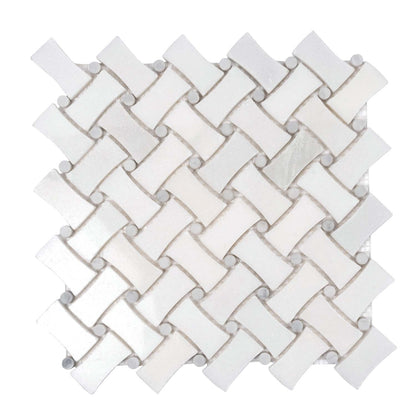 Eastern White Bianco Carrara 11x11 Polished Basketweave Marble Mosaic Tile (5 pack, 4.2 sq ft/case)