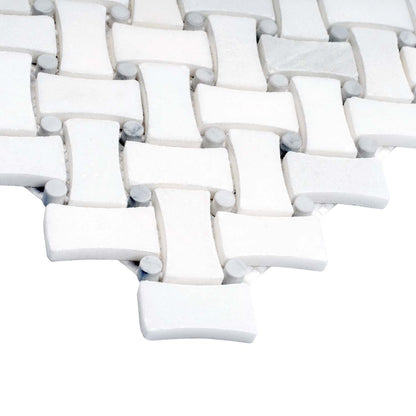 Eastern White Bianco Carrara 11x11 Polished Basketweave Marble Mosaic Tile (5 pack, 4.2 sq ft/case)