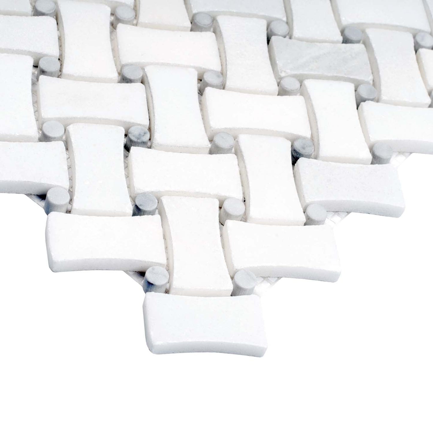Pearl White 11x11 Polished Basketweave Marble Mosaic Tile (5 pack, 4.2 sq ft/case) - Sample