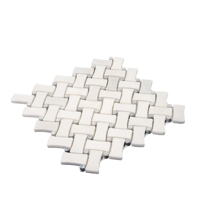 Pearl White 11x11 Polished Basketweave Marble Mosaic Tile (5 pack, 4.2 sq ft/case) - Sample