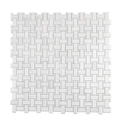 Pearl White 12x12 Polished Basketweave Dolomite Marble Mosaic Tile (5 pack, 5 sq ft/case)