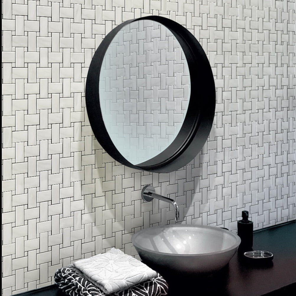 Pearl White 12x12 Polished Basketweave Dolomite Marble Mosaic Tile (5 pack, 5 sq ft/case)
