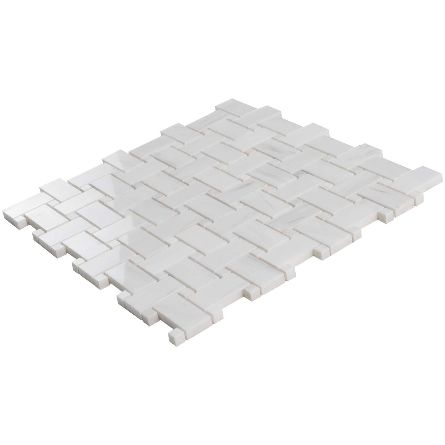 Pearl White 12x12 Polished Basketweave Marble Mosaic Tile (5 pack, 5 sq ft/case) - Sample
