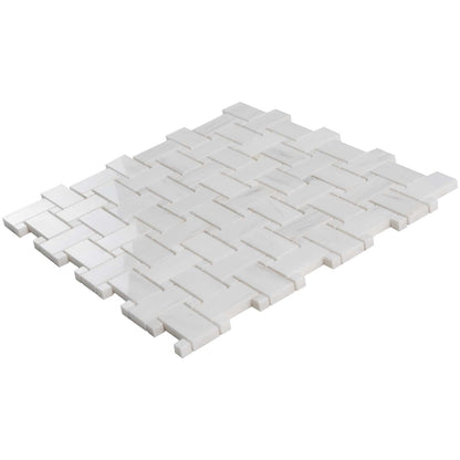 Pearl White 12x12 Polished Basketweave Marble Mosaic Tile (5 pack, 5 sq ft/case) - Sample