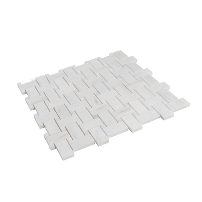 Pearl White 12x12 Polished Basketweave Dolomite Marble Mosaic Tile (5 pack, 5 sq ft/case)
