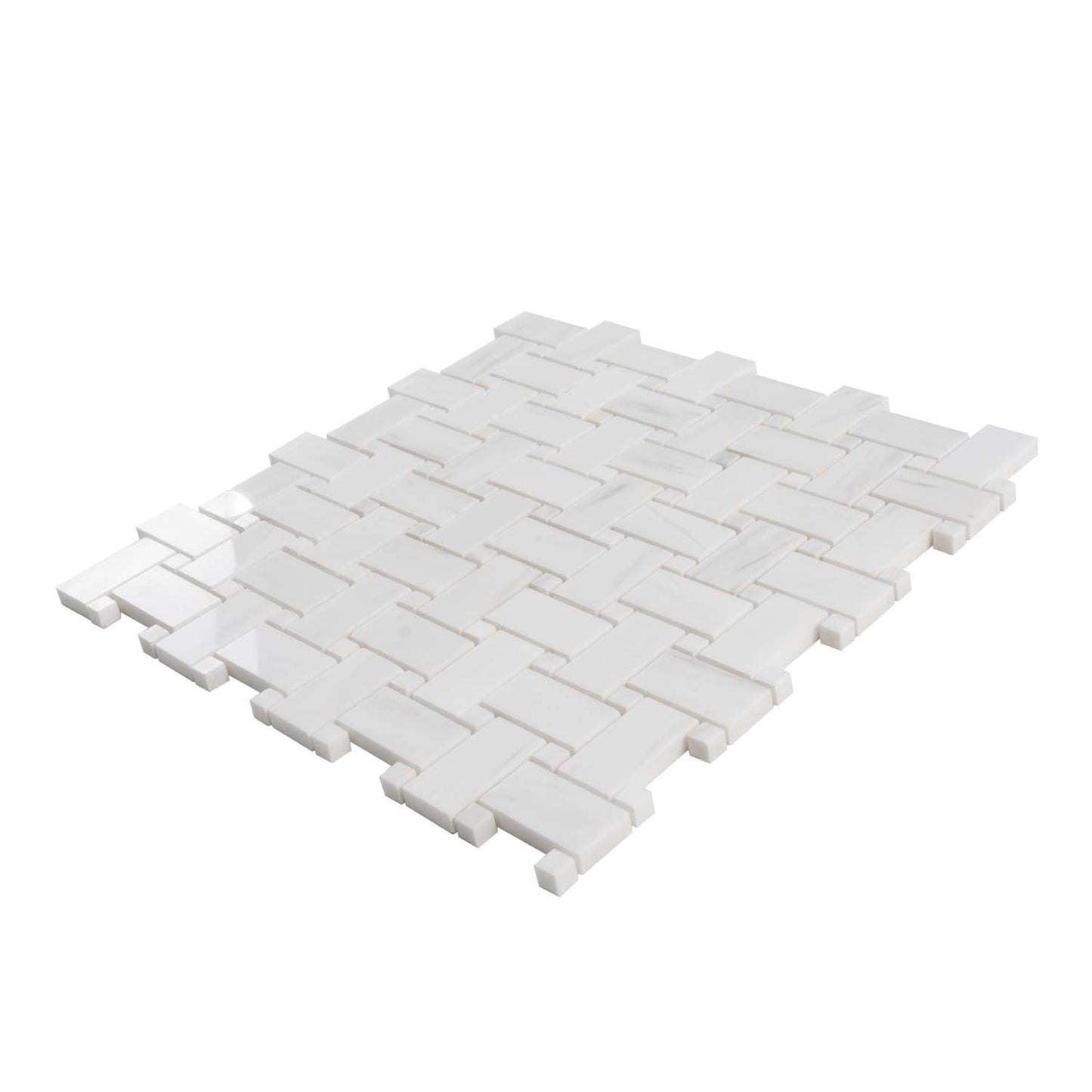 Pearl White 12x12 Polished Basketweave Dolomite Marble Mosaic Tile (5 pack, 5 sq ft/case)
