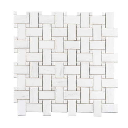 Pearl White 12x12 Polished Basketweave Dolomite Marble Mosaic Tile (5 pack, 5 sq ft/case)