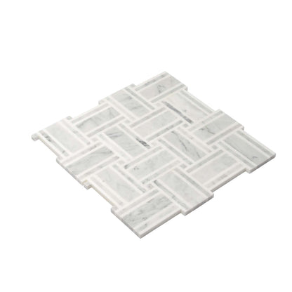 White Gray 12x12 Polished Basketweave Thassos Bianco Carrara Marble Mosaic Tile (5 pack, 4.83 sq ft/case)
