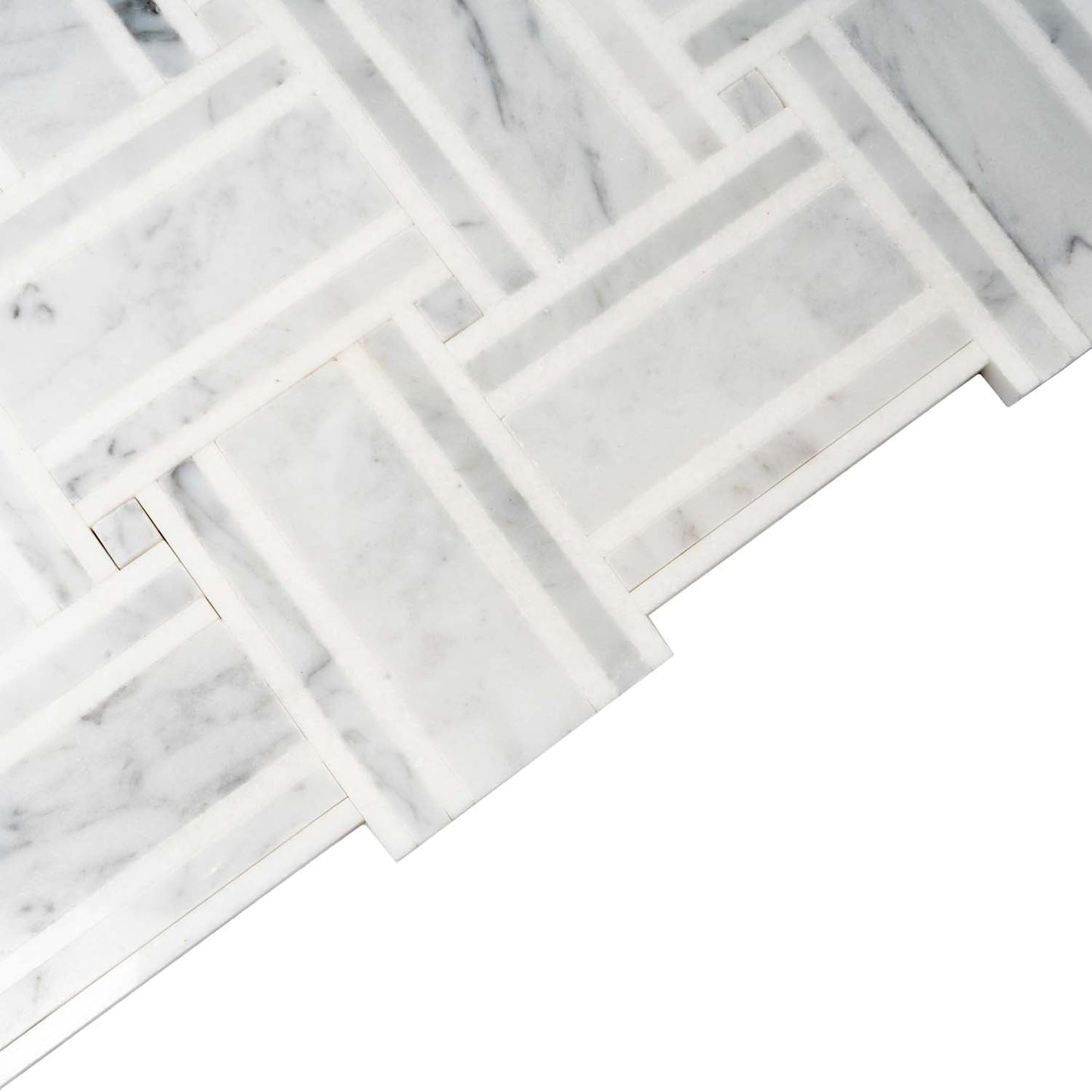 White Gray 12x12 Polished Basketweave Thassos Bianco Carrara Marble Mosaic Tile (5 pack, 4.83 sq ft/case)