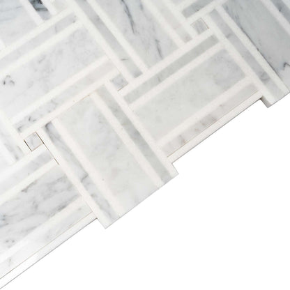 White Gray 12x12 Polished Basketweave Thassos Bianco Carrara Marble Mosaic Tile (5 pack, 4.83 sq ft/case)