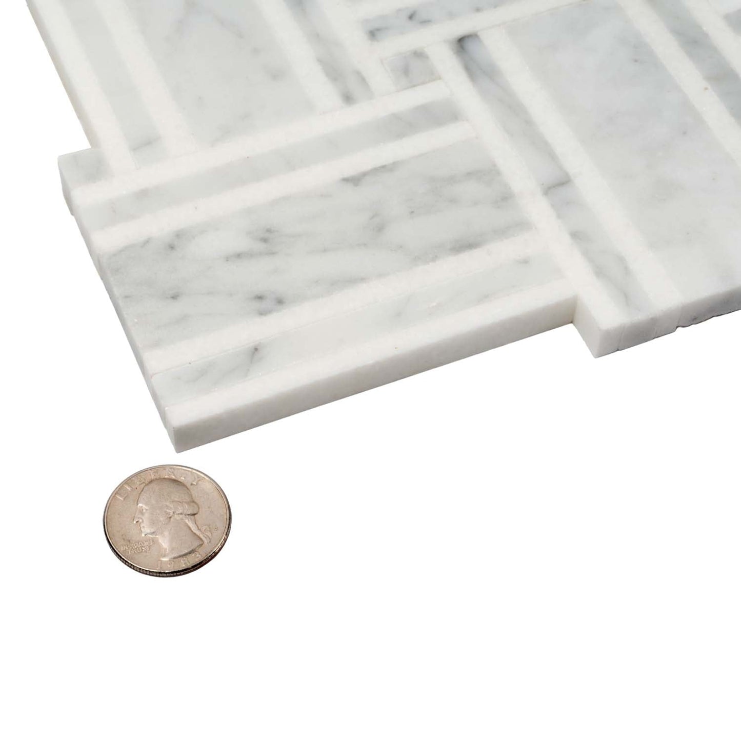 White Gray 12x12 Polished Basketweave Thassos Bianco Carrara Marble Mosaic Tile (5 pack, 4.83 sq ft/case)