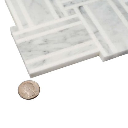 White Gray 12x12 Polished Basketweave Thassos Bianco Carrara Marble Mosaic Tile (5 pack, 4.83 sq ft/case)