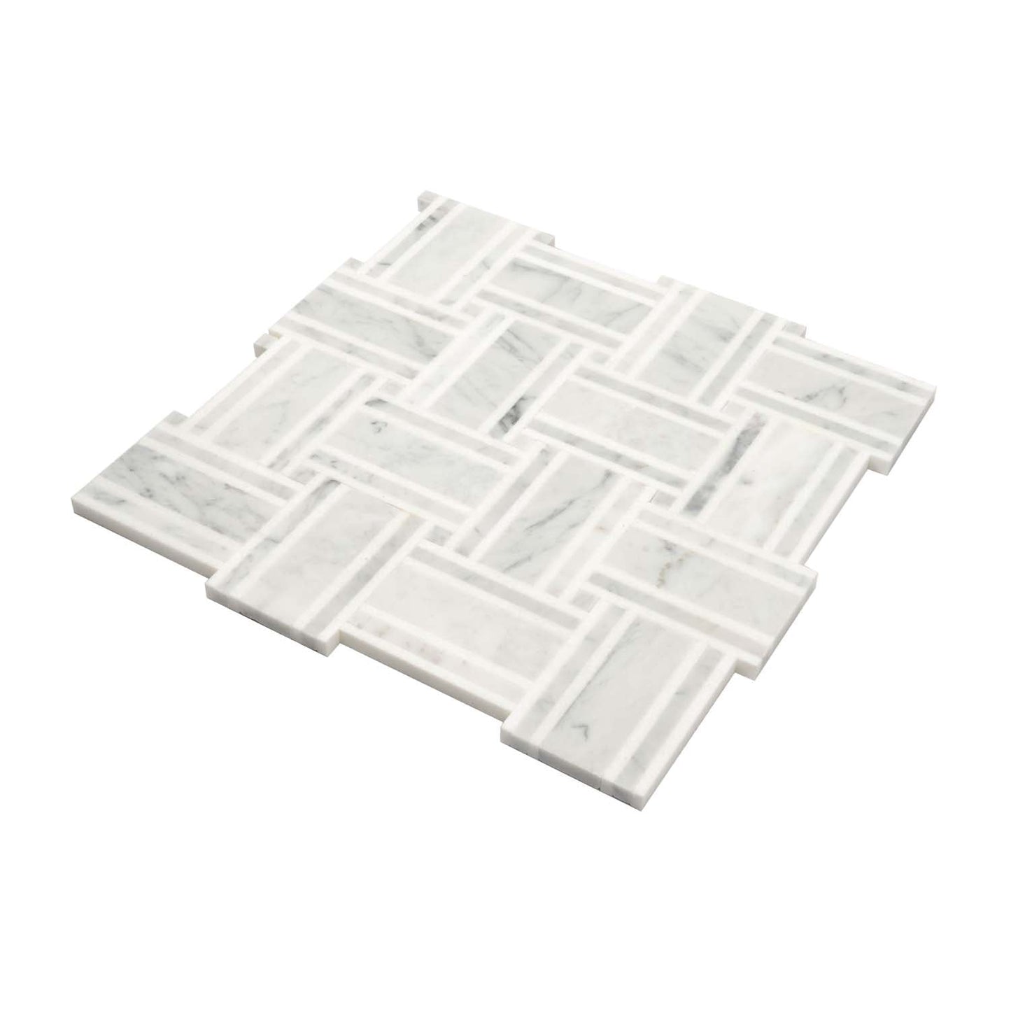 White Gray 12x12 Polished Basketweave Thassos Bianco Carrara Marble Mosaic Tile (5 pack, 4.83 sq ft/case)