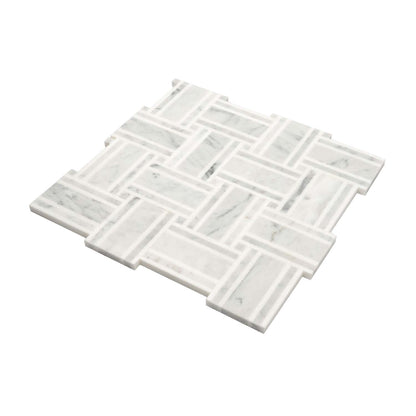 White Gray 12x12 Polished Basketweave Thassos Bianco Carrara Marble Mosaic Tile (5 pack, 4.83 sq ft/case)