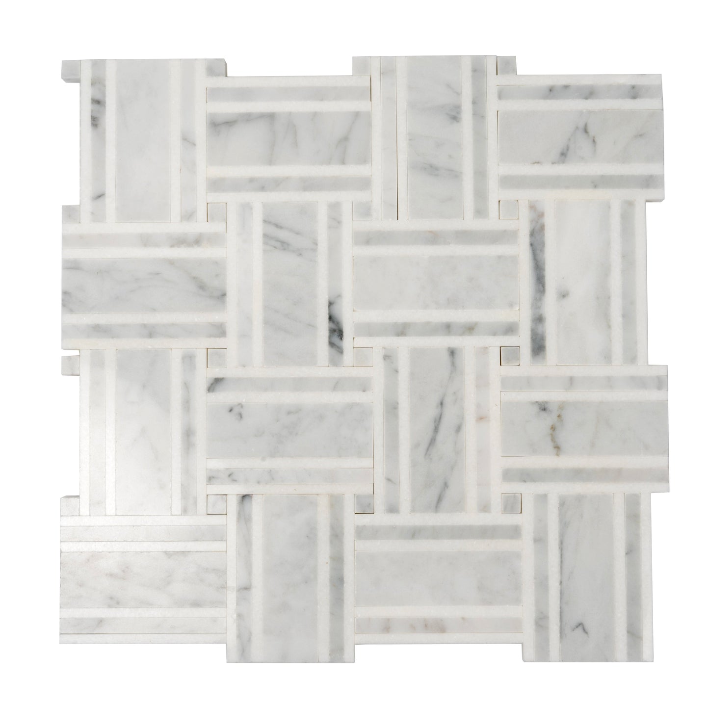 White Gray 12x12 Polished Basketweave Thassos Bianco Carrara Marble Mosaic Tile (5 pack, 4.83 sq ft/case)