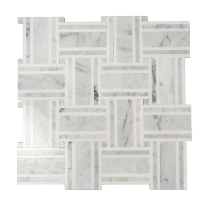 White Gray 12x12 Polished Basketweave Thassos Bianco Carrara Marble Mosaic Tile (5 pack, 4.83 sq ft/case)